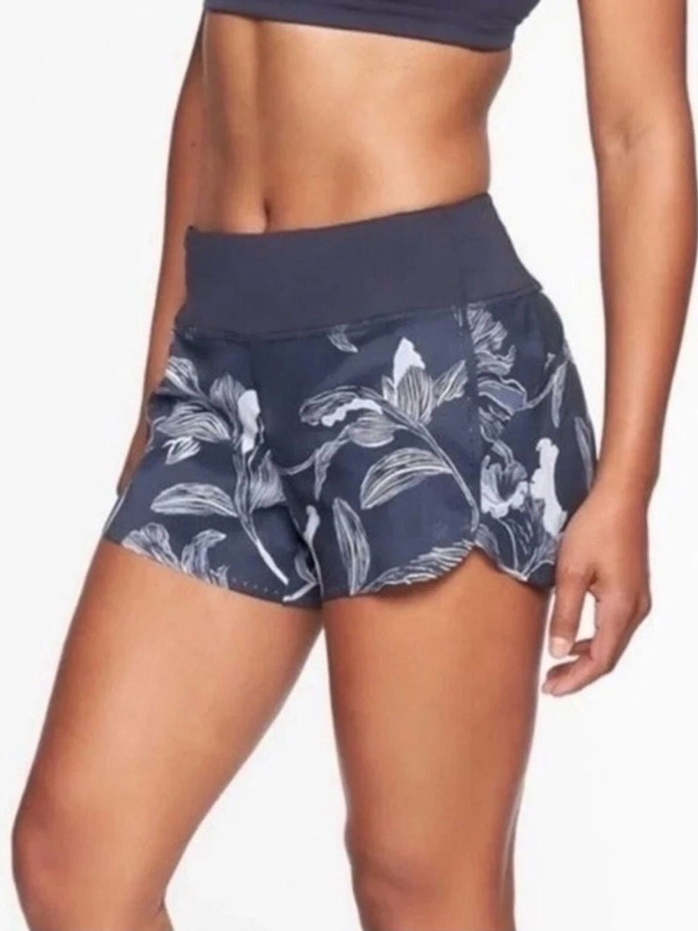 Athleta Navy Floral Print Running Shorts